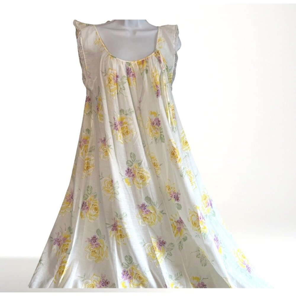 Vintage Colony Club Floral Nightgown Yellow Roses Purple Medium NWT